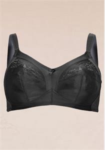 Embroidery Cup Firm Support Bra Black